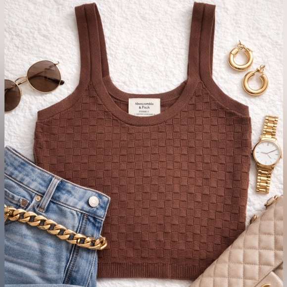 Abercrombie & Fitch Tops - Abercrombie & Fitch Textured Knit Crop Tank Brown Woven Pattern Top Size M